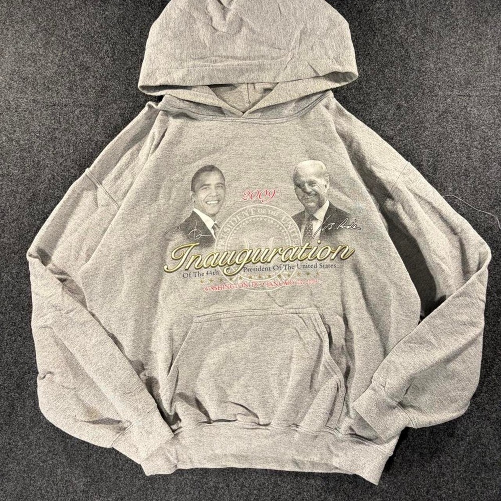 Vintage 2009 Barack Obama Inauguration Presidential Graphic Hoodie Mens Medium